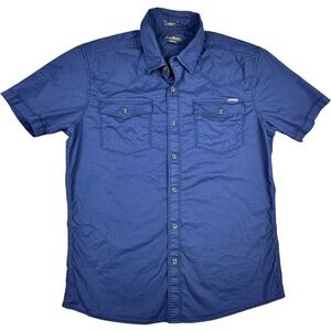 Eddie Bauer Mens Blue Ripstop Short Sleeve Western Button Down Shirt Medium